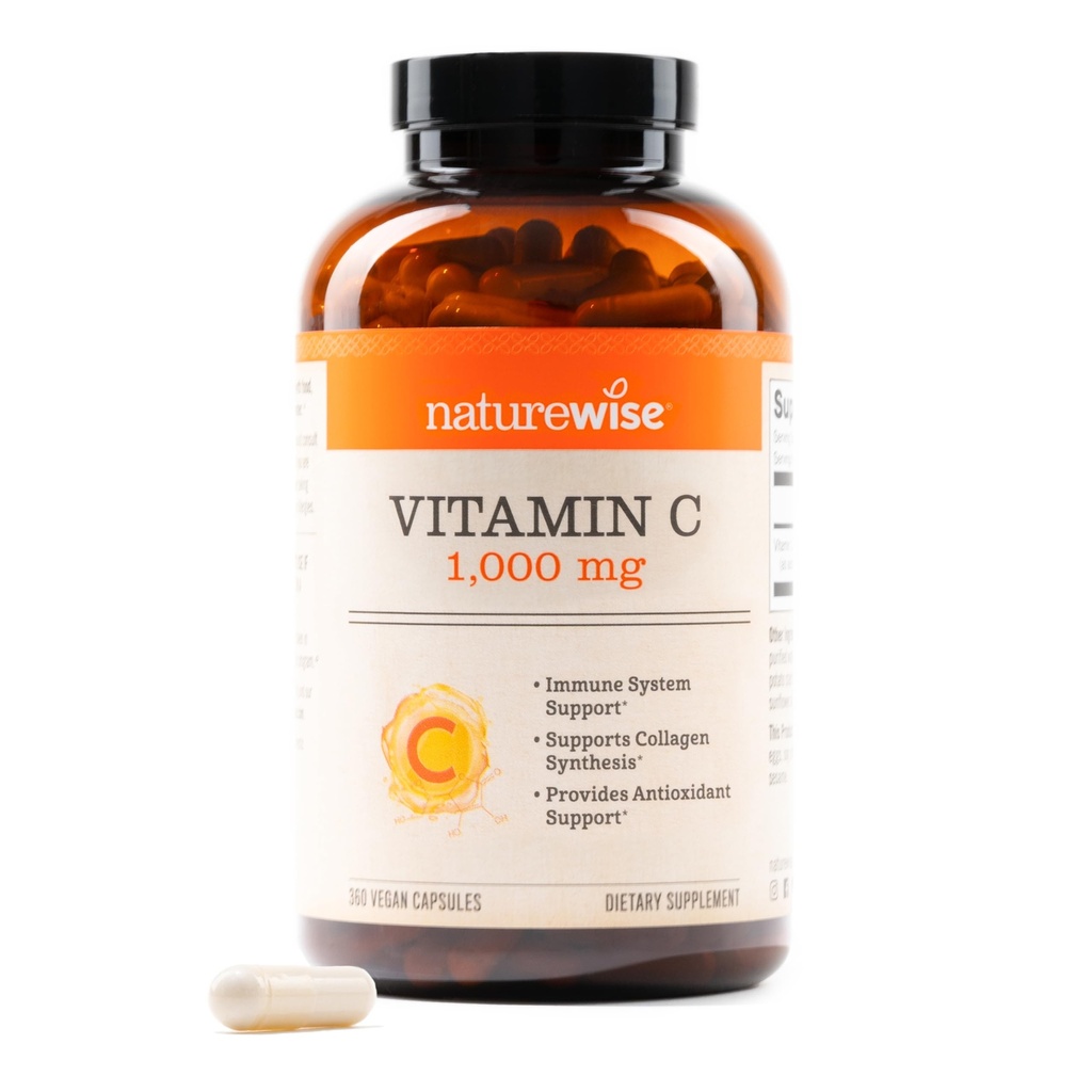 NatureWise Vitamina C 1000mg Capsule - Extra Putere Vitamina Vegan C pentru suport zilnic antioxidant si imun - non-GMO, Statele Unite ale Americii fabricate - 360 capsule[360-Day Support]