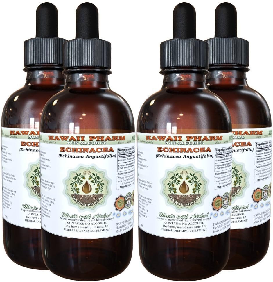 Echinacea Extract lichid fără alcool, Echinacea (Echinacea Angustifolia) Root Glicerite Hawaii Pharm Natural Herbal Supliment 4x4 oz