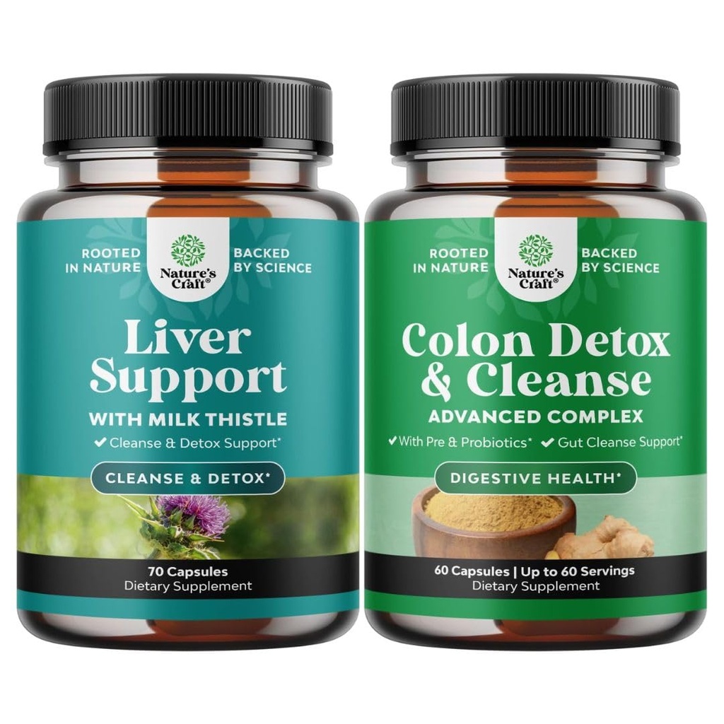 Bundle de ficat Cleanse Detox & Reparații Complex și Colon Cleanser & Detoxifiere - Herbal Liver Supplement with Silymarin Milk - Lactobacillus Acidophilus Probiotic Supliment Body Cleanse