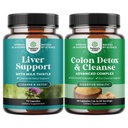 Bundle de ficat Cleanse Detox & Reparații Complex și Colon Cleanser & Detoxifiere - Herbal Liver Supplement with Silymarin Milk - Lactobacillus Acidophilus Probiotic Supliment Body Cleanse