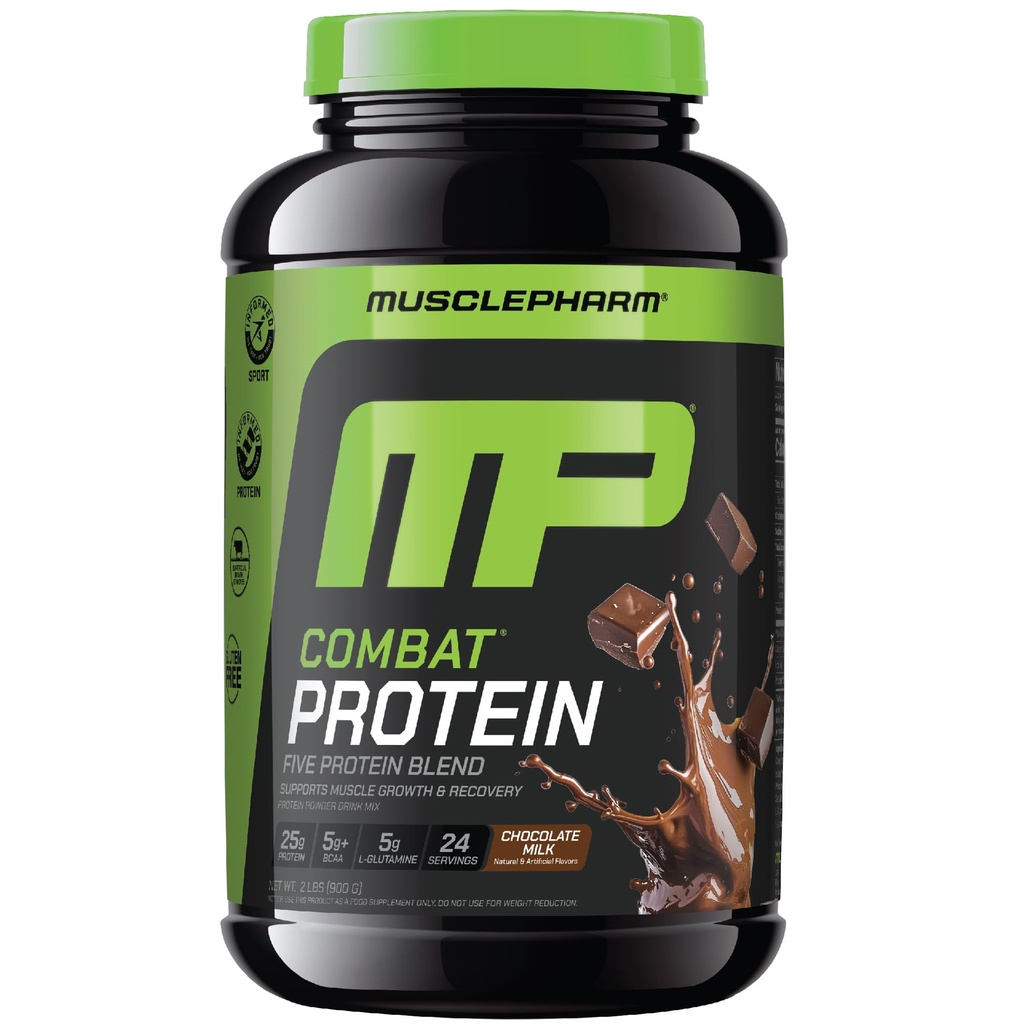 MusclePharm Combat Pulbere de proteine, Ciocolată de lapte aroma, Combustibili musculare pentru antrenamente productive, 5 surse de proteine Inclusiv proteine Izolate & Ou Albumin, Gluten gratuit, 2 lb, 24 Serviri