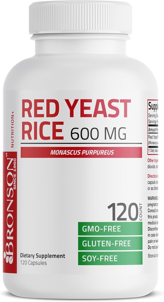 Bronson Red Yeast Rice 600 MG Monascus Purpureus Herbal Health, Non-GMO, 120 Capsule