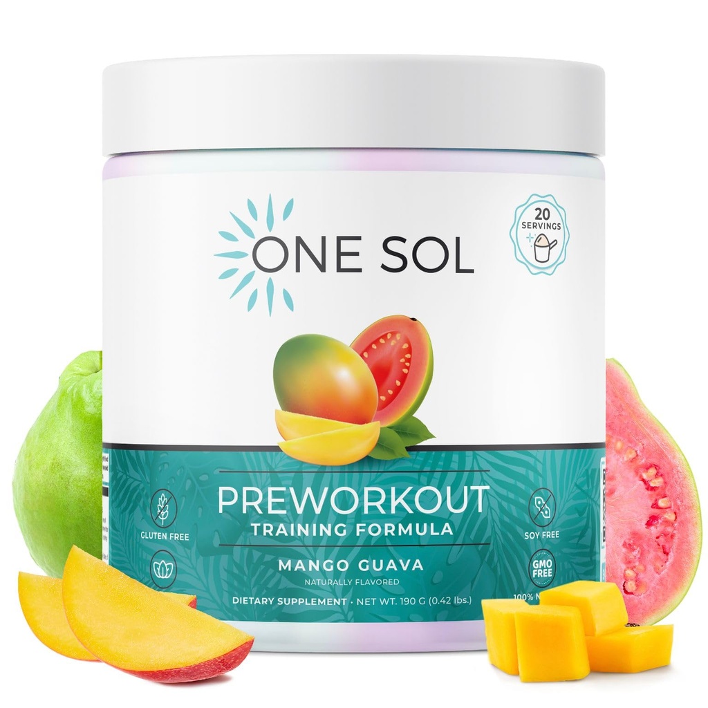 Un Sol Pre-Workout pentru femei, Enhanced Pump & Focus, Nu Jitters sau Crash, Ingrediente naturale, 100% Vegan, Gluten Free & Soy Free, (Mango Guava)