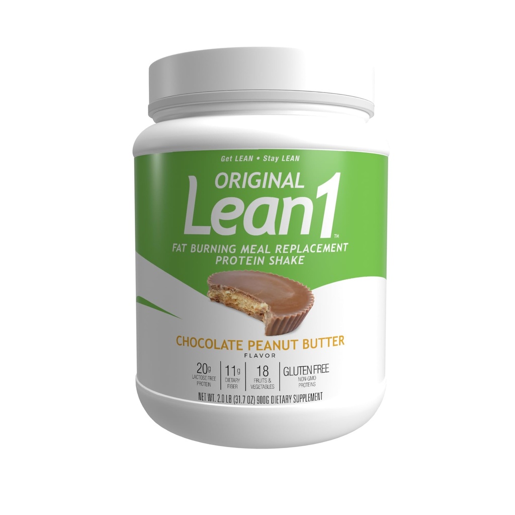 Lean1 Masă de substituţie Pulbere de proteine, Aroma de unt de arahide de ciocolată, 15-Serving Tub.