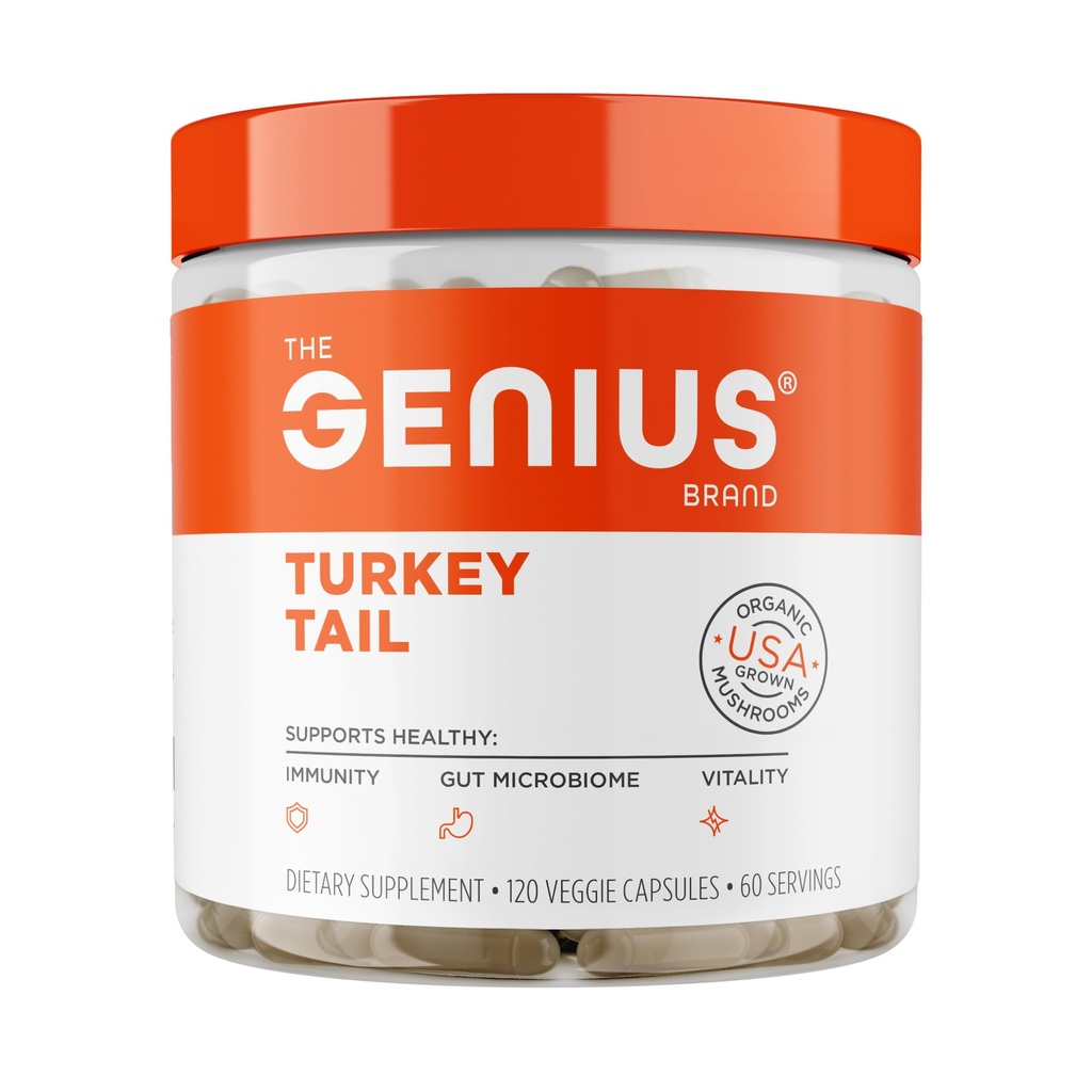 Geniu Brand Genius Turcia Coada - Plant-Based Supliment pentru Immune, Curaj si Suport Antioxidant - Organic & Non-GMO - 120 Capsule Veggie