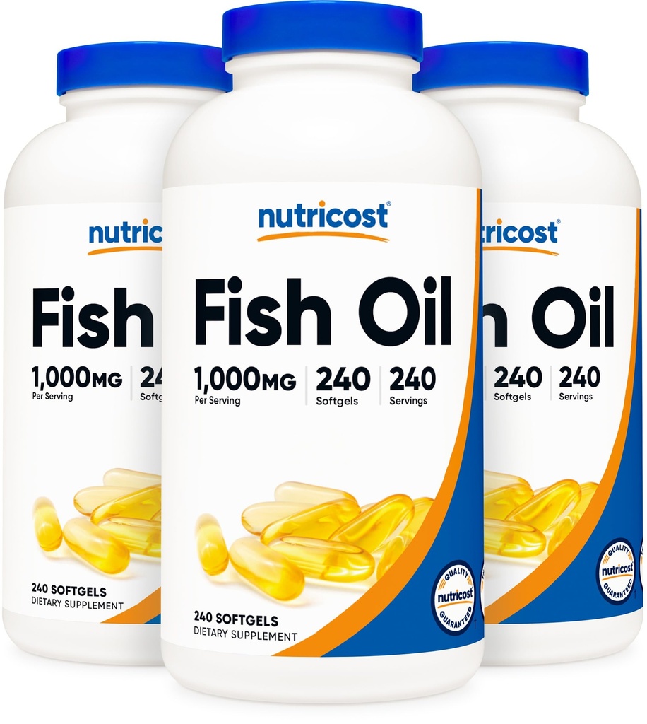 Ulei de pește Nutricost 1000mg (560mg Omega-3), 240 Softgels (3 sticle)
