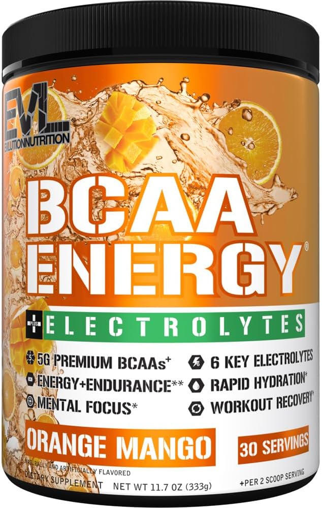 EVL BCAAs Aminoacidi pulbere - BCAA energie Pre de antrenament pulbere pentru recuperare musculare Lean Creşterea şi rezistenţă - Rehidratare post antrenament de recuperare băutură cu 6 Electroliţi cheie - Orange Mango