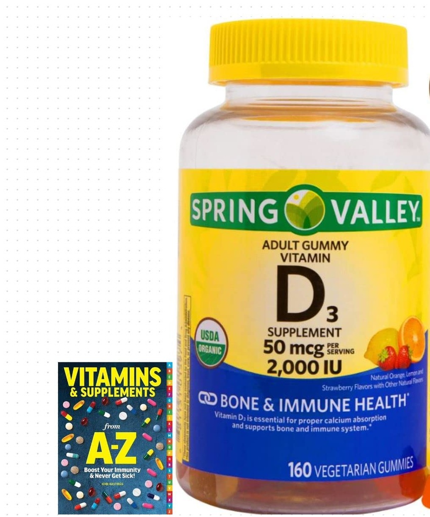 Spring Valley Vegetarian Vitamina D3 Gumries, 2000 UI, 50 mcg, 160 Ct+Ghid mai bun Vitamine Suplimente Rezervaţi gratuit Include (Nu se poate vândut separat)