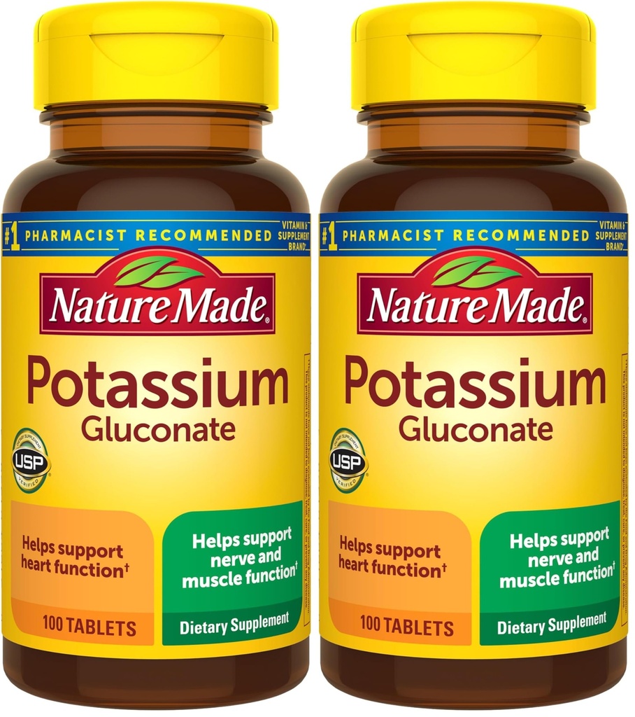 Natura produs Gluconat de potasiu 550 mg, Supliment alimentar pentru inima de sprijin pentru sănătate, 100 comprimate, 100 zile de aprovizionare (Pachet de 2)