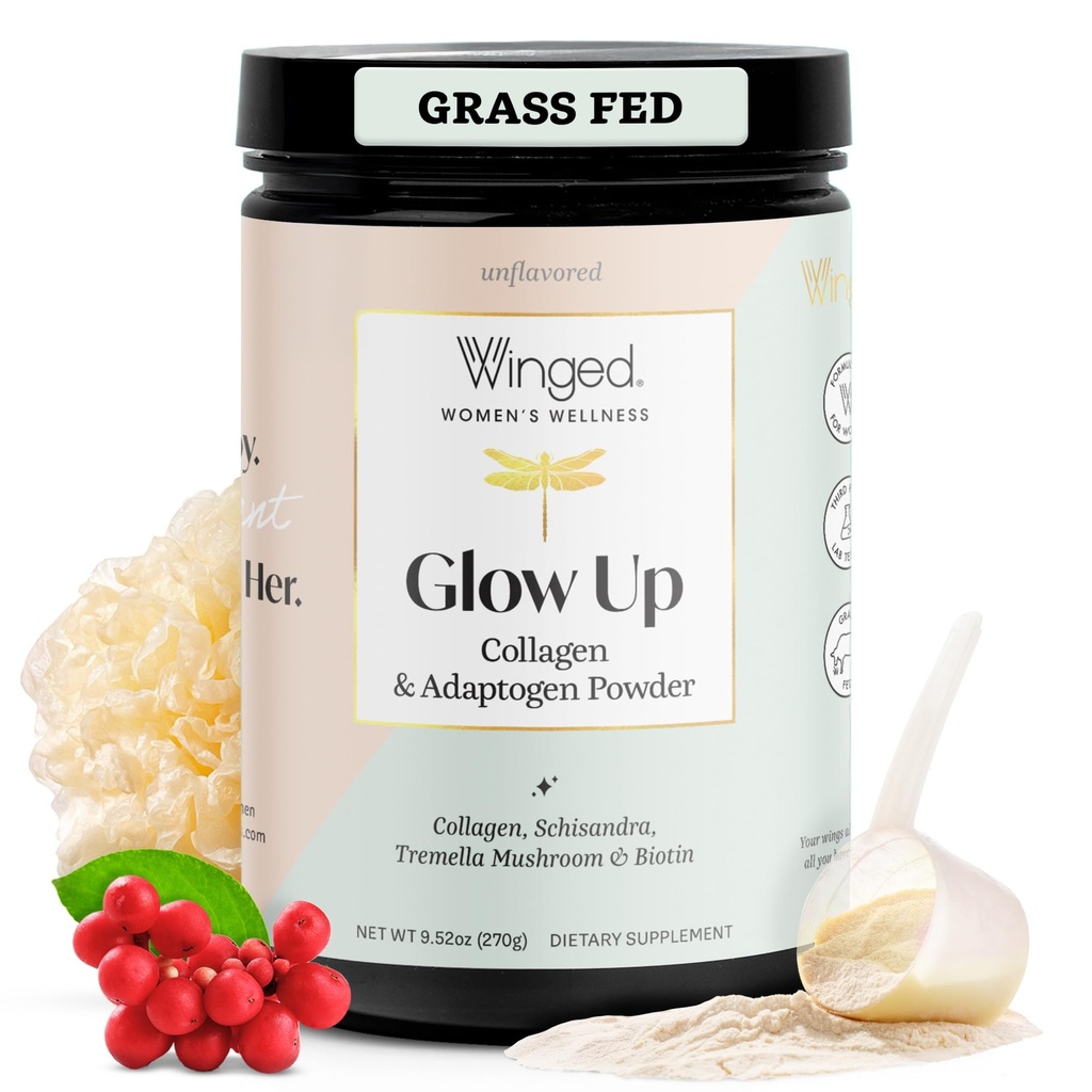 Aripă Wellness luminos în sus, Colagen pulbere pentru femei - păr, piele și unghii Frumusețe Supliment cu iarbă-Fed hidrolyzed Colagen Peptogens Adaptogens, Vitamina C & Biotin - 25 Serviri, Neflavorat