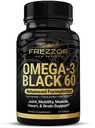 FREZZOR Omega 3 Negru pentru Ingrijire comuna & Comfort - Noua Zeelanda Green cu vârf capsule de ulei Mussel; 53x Potenta superioara cu UAF1000+ Super Antioxidant, Nu gust de pește, 1-Pack, 60 Softgels