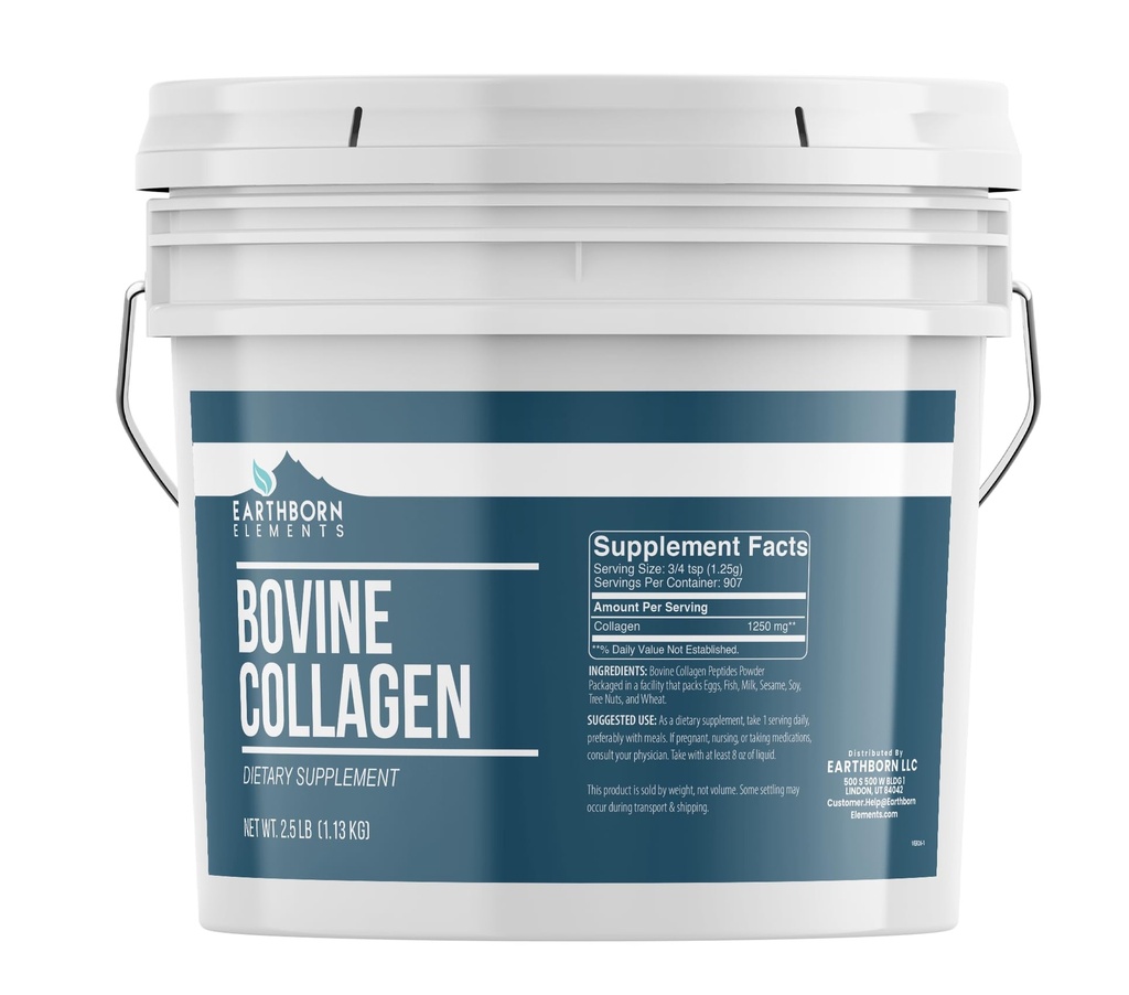Elemente născute în pământ Colagen Peptide bovine Pulbere 1 Gallon Bucket, Pure & Nediluat, Supliment alimentar