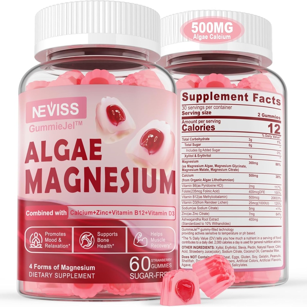 Gume de zinc de calciu fără zahăr, Algae Supliment de magneziu de calciu Plus D3 