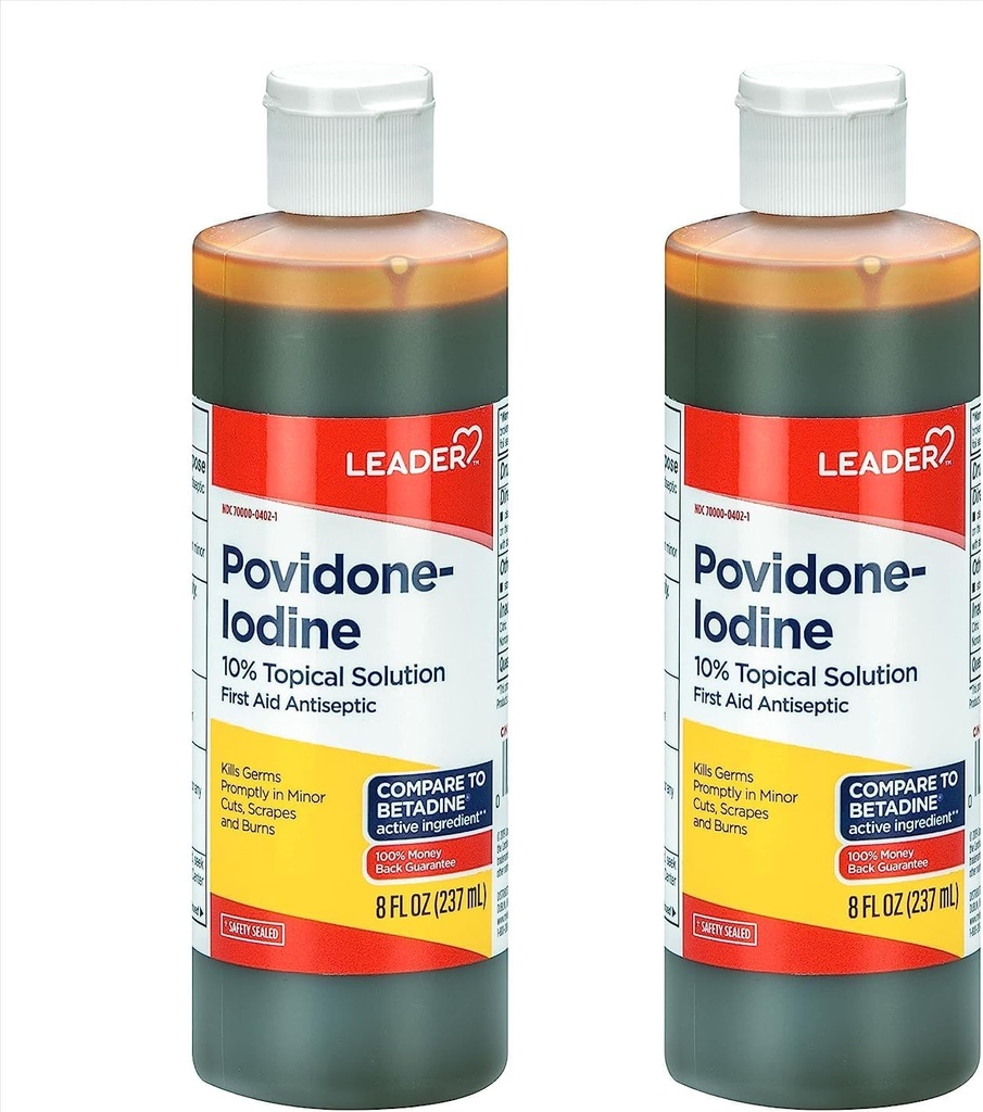 Leader Povidonă Iod 10% Prep Soluţie USP, Antiseptic Antiseptic Wound Cleanser, Wound Wash, Antiseptic Soap (8 Fl Oz, Pack of 2)