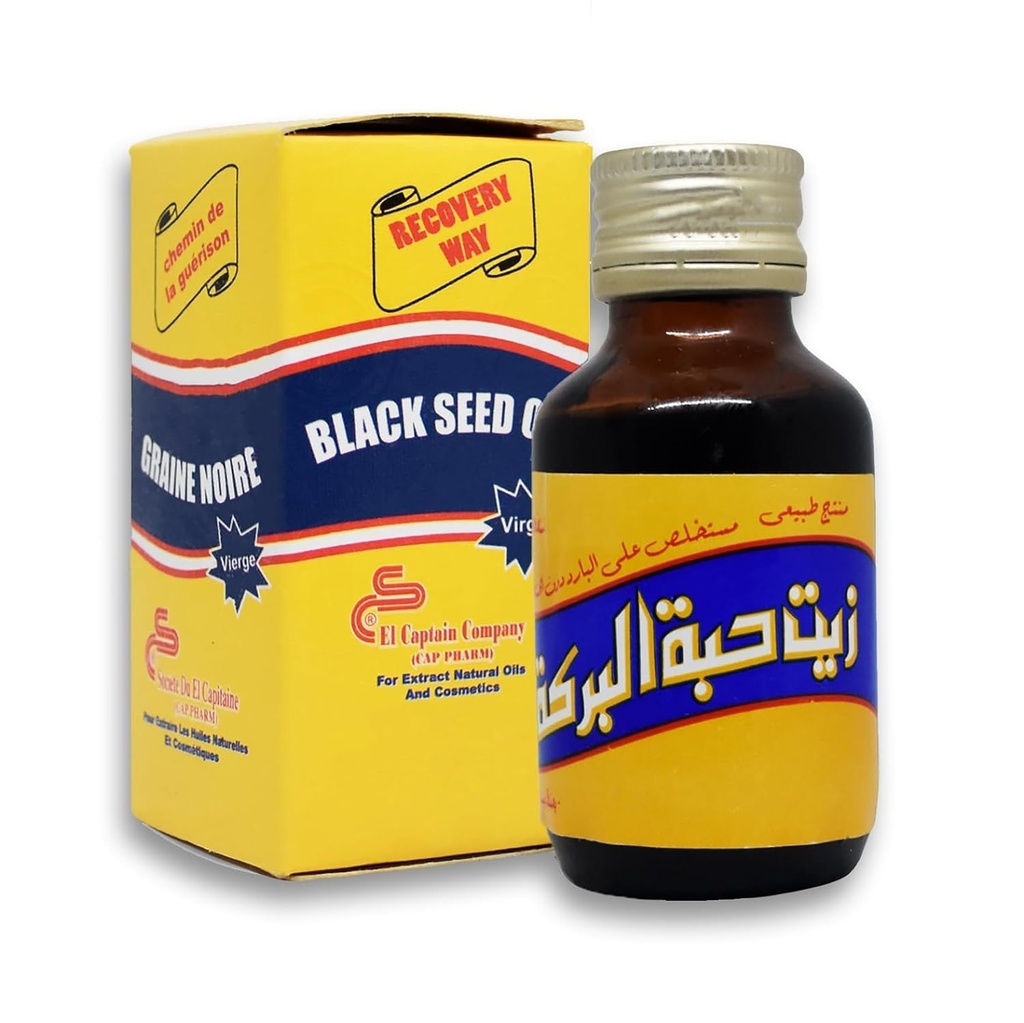 EGIPT EXPORT Ulei de semințe negre presat la rece ElCaptain Al Căpitanul Pur Natural Raw Nigella Sativa Halal (2,11 oz/60 ml)