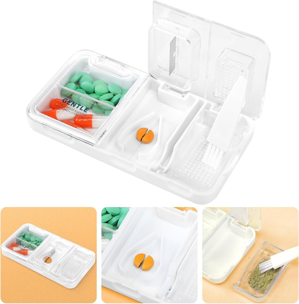 Toplive Portable 3-in-1 Pill Cutter și Pill Grinder și Pilula Holder, Cutting Easy exacte, Crusher medicament pentru pastile mici mari, Tablete de vitamine Splitter pentru vârstnici Animale de companie, alb