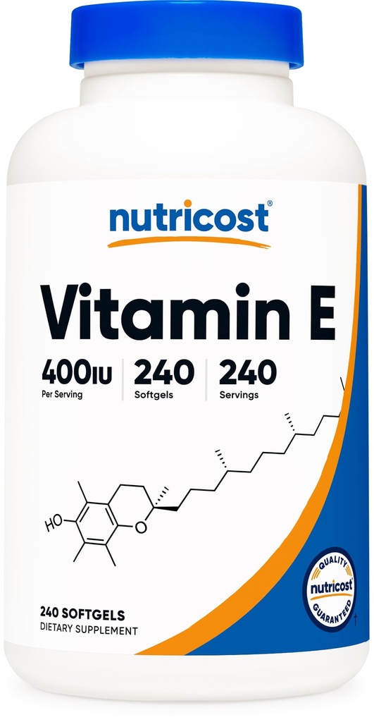 Nutricost Vitamina E 400 UI, 240 capsule Softgel - Gluten Free, Non-GMO