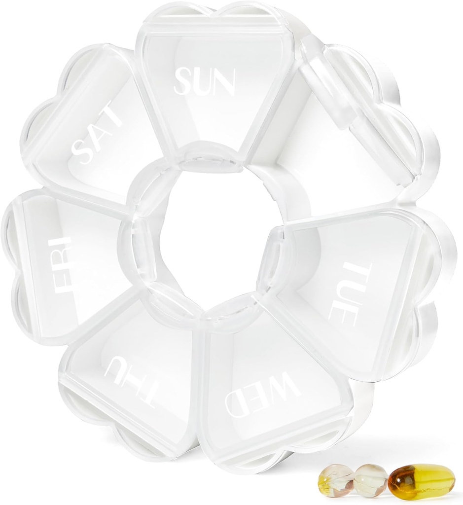 MOLN HYMY mare săptămânal Pilula cutie 7 zi, drăguț Pilula Case Organizator 1 dată pe zi, Floral Pilula Container o dată pe zi, destul de medicament dispenser pentru vitamina / ulei de pește/medicatie/Supplements (Alb)