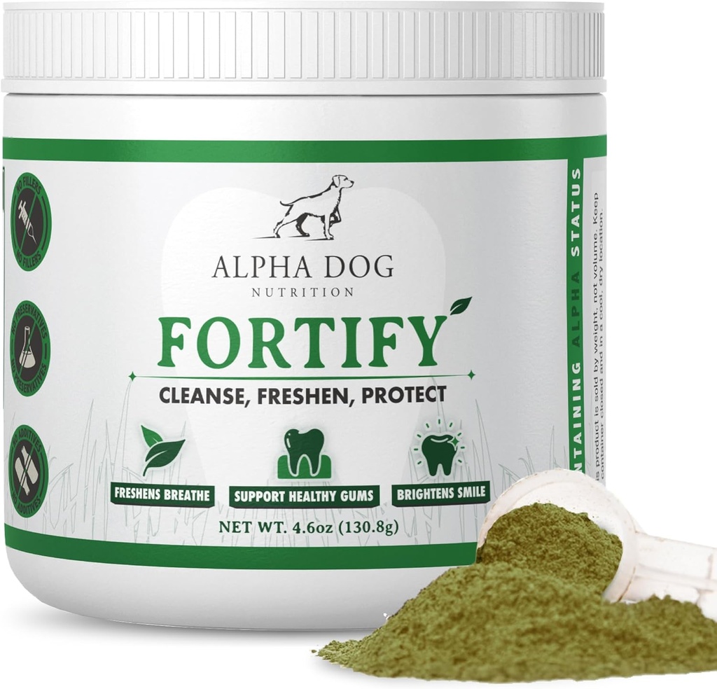 Dog Dinti Pulbere de curăţare - Fortifica pudra dentara pentru câini - Plaque Remover şi prospeţi respiraţie rău cu suplimente verzi proaspete - Conţine Kelp, Probiotice, şi alte ingrediente de curăţare a dinţilor