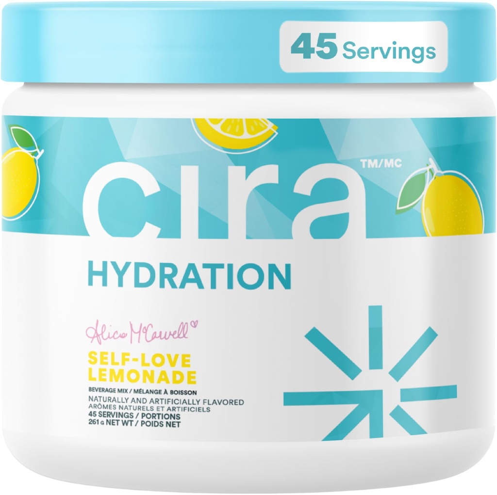 Cira Hydration Powder x Alicia McCarvell's Electrolyte Drink Mix cu Himalayan Sare pentru Deshidratare și Recuperare - Self Love Lemonade, 45 Serviri
