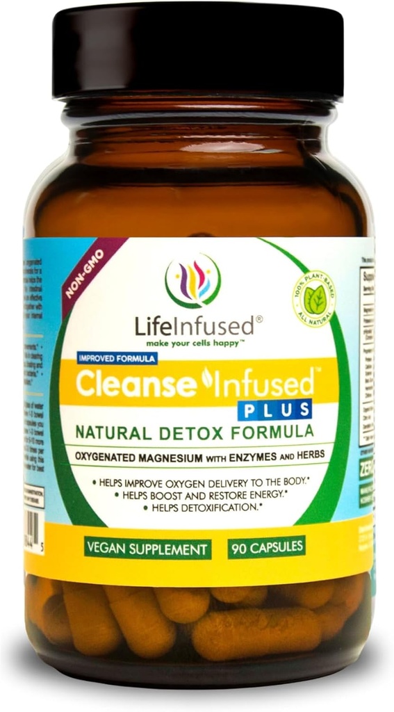 Life Infuzed Cleanse Infuzat Plus - Premium Natural Colon Curățator cu magneziu oxigenat, plante aromatice, și enzime, ajută la ameliorarea constipației Ușor, detoxifiază sânge, colon, ficat și rinichi (90 Capace)