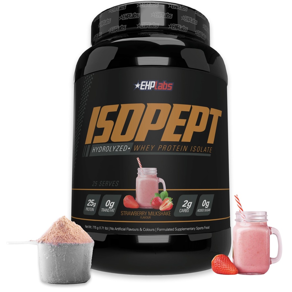 IsoPept Hidrolyzed Whey Pulbere de proteine de EHPlabs - 100% Whey Proteine Izolate & Hydrolysat, 27g de proteine, non-GMO, Gluten gratuit, Absorbare rapidă, Easy Digesting, 27 Servește (Strawberry Milkshake)
