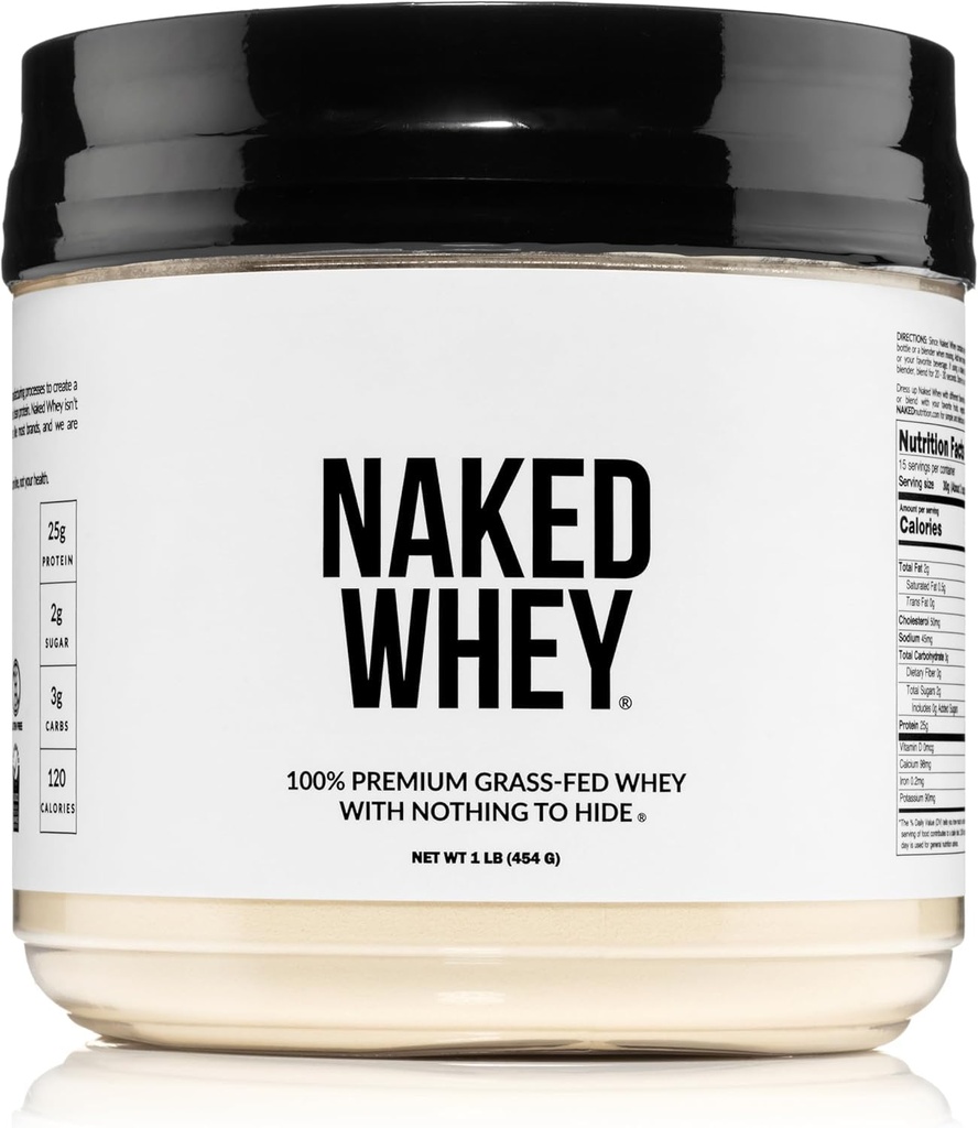 NAKED Whey 1Lb - Doar 1 Ingredient, Grass Pudră de proteine Fed Whey, Nedenaturat, Fără Gmos, Nu Soy, Gluten Gratuit, Stimulat de creștere, Îmbunătăți recuperarea - 15 Serviri