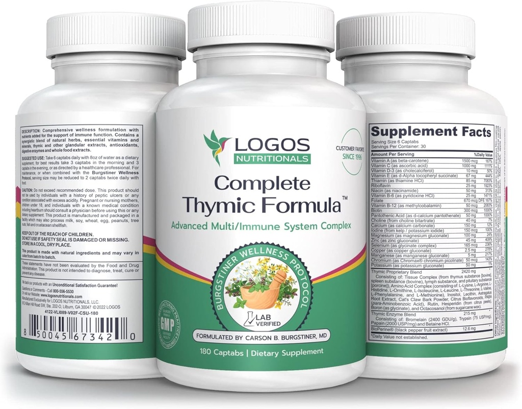 Formula timica completa, Multivitamine complete si multiminerale cu extracte timus glandulare (180 Count (Pachet de 1)