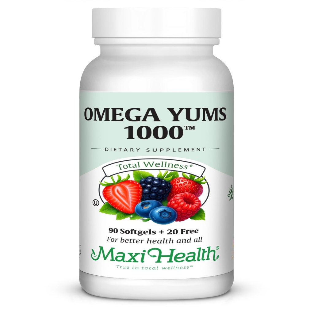 Maxi Health Omega Yums 1000 - Kid Friendly - Fruity Burst Flavor - 110 Softgel Capsule - Kosher