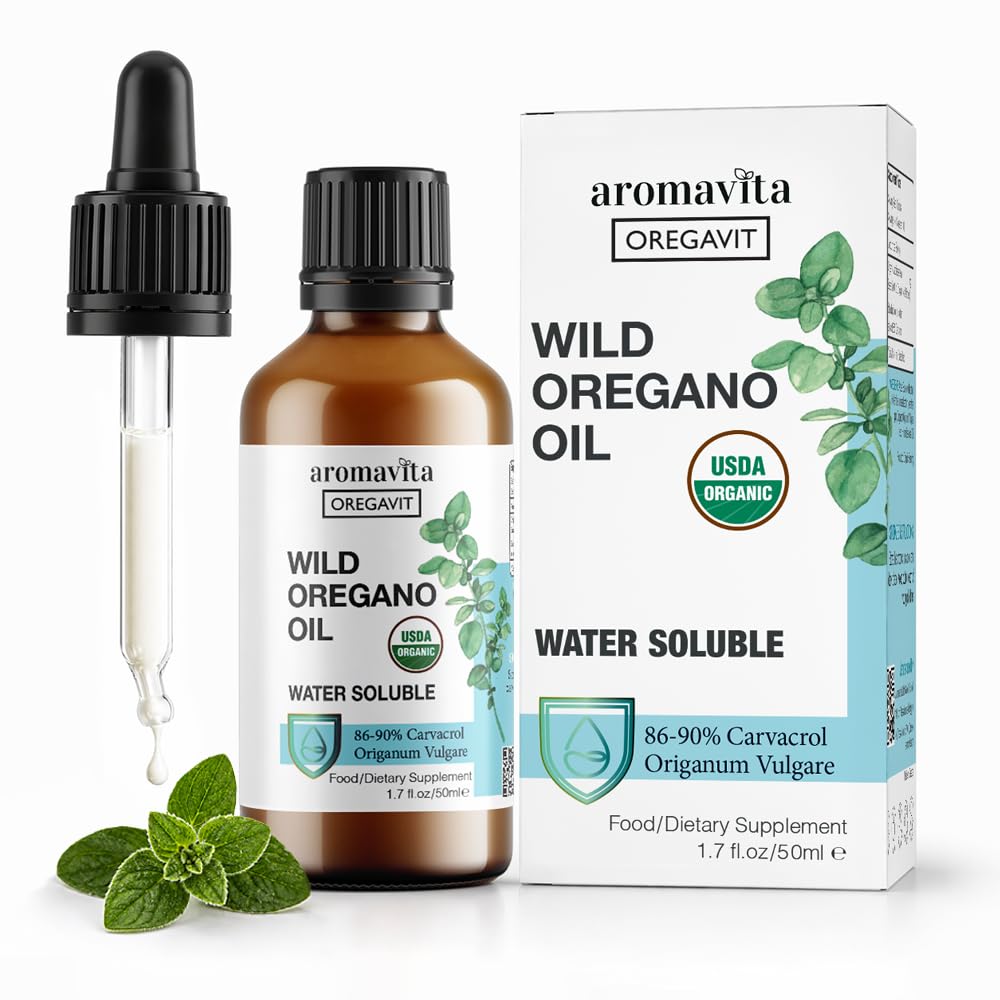 Apă Soluble Wild Oregano Oil Picături lichide organice - Ulei Oregano pentru Gume sănătoase și gât Sore, Digestive și Asistență imună, Sănătate respiratorie