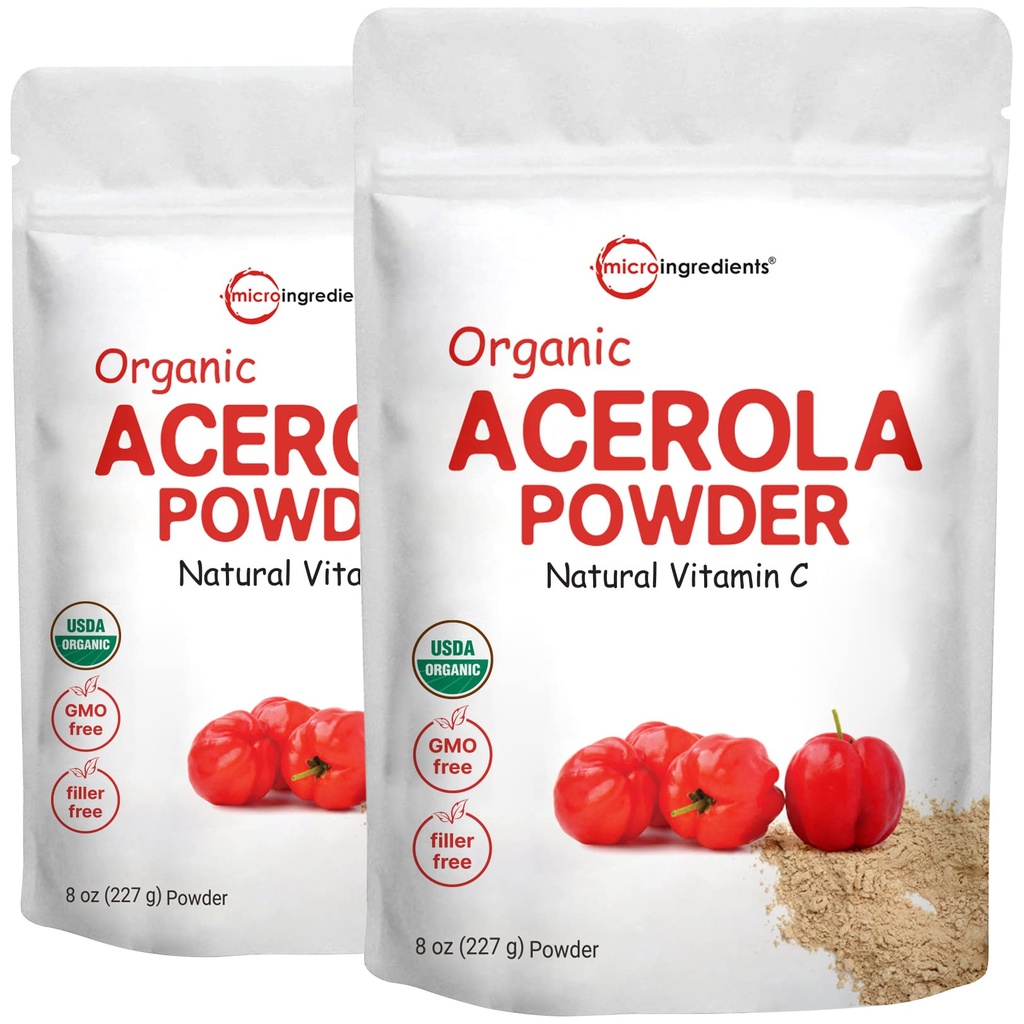 2 Pachet de Pure USDA Organic Acerola Cherry Powder, Natural and Organic Vitamin C for Immune System, 8 Ounce, No OMG, No Gluten, Brazilia Origin