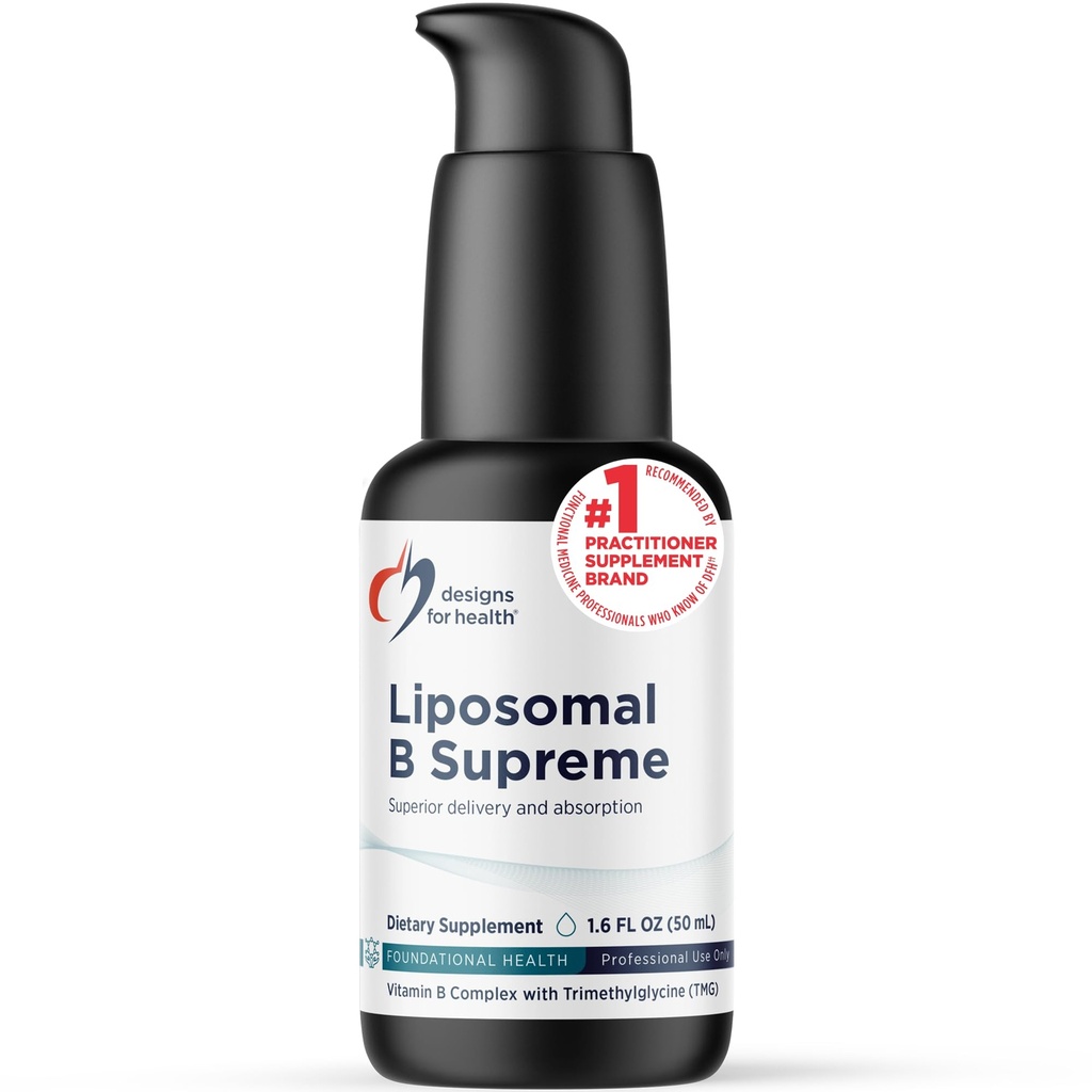 Design-uri pentru sănătate Liposomal B Supreme - lichid B Complex de vitamine cu absorbţie superioară - Folat, vitamina B12, B6, Biotin, TMG + mai mult - pompa de livrare orală cu aromă Citrus (50 Servings / 1.7oz)