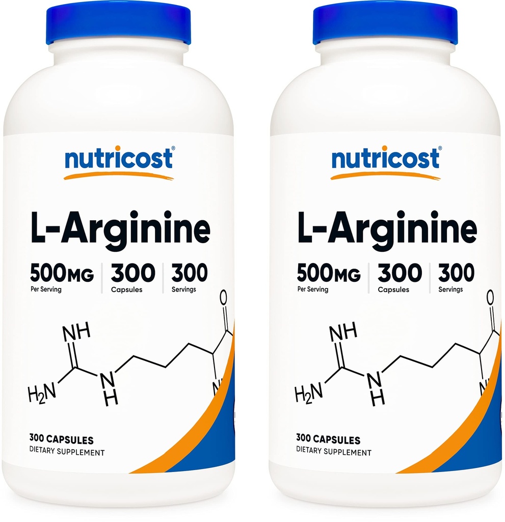 Nutricost L-Arginină 500 mg, 300 capsule (2 flacoane)