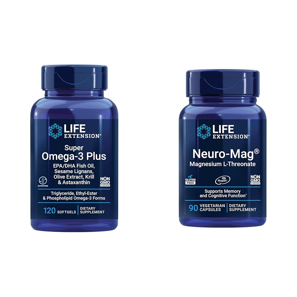 Life Extensie Super Omega-3 Plus EPA/DHA Ulei de pește, Sesame Lignans & Neuro-mag Magneziu L-treonat