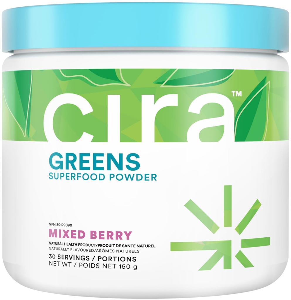 Cira Daily Greens - îndulcit natural, Spirulina organic Superfood Pulbere cu Premium, Ingrediente antioxidante-Rich pentru debloare, Digestion, & Energy - mixt Berry, 30 Serviri