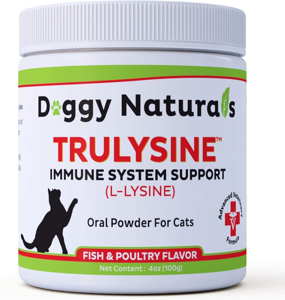 L-Lysine Truensine pentru pisici Suport imun Pulbere orală 4oz/100g - Pisici & pisoi de toate vârstele, Sneezing, Runny Nose Squinting, Watery Eyes - Fish & Birds Flavor (U.S.A)(100 Grams (500mg / Scoop)))