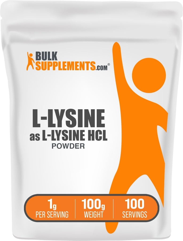 BulkSupplements.com L-Lysine Powder - Lysine Supplement, Essential Amino Acid, for Immune Support - Gluten Free, 1g per Serving, 100g (3.5 oz) (Pachet de 1)
