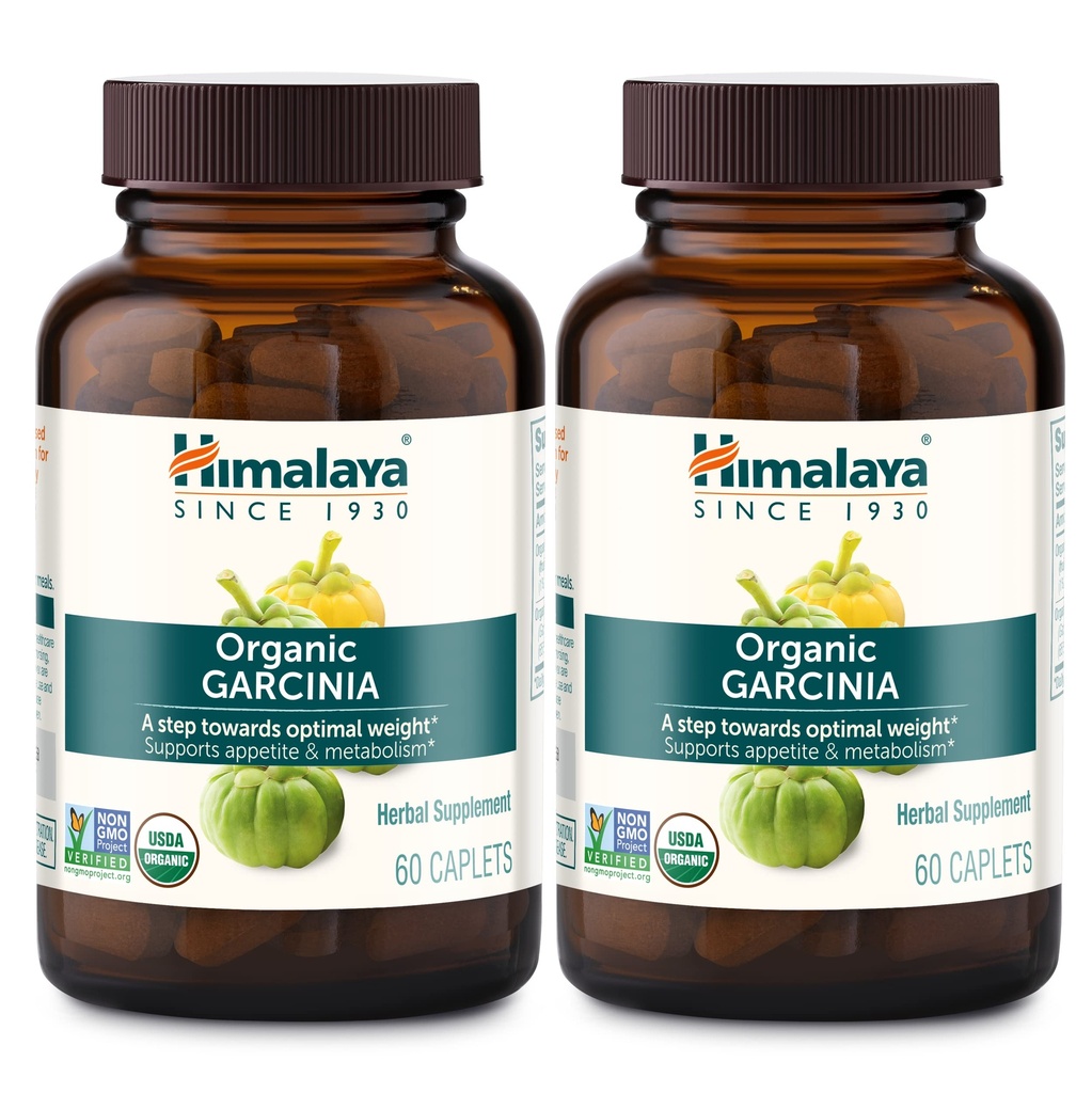 Himalaya Organic Garcinia Cambogia Herbal Supplement, Appetite Support, Fisole Metabolism, Greutate Suport, USDA Organic, Non-GMO, Vegan, 600 mg, 60 Plant-Based Caplets, 2 Pack