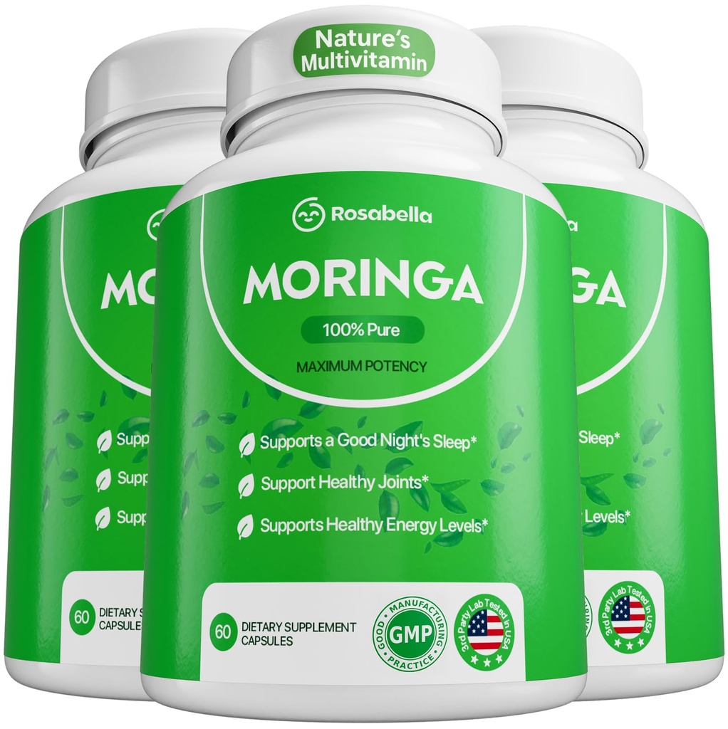 Capsulele Rosabella Moringa - Pure Moringa pulbere, energie, piele, imune & Gut Sanatate Superfood, bogat în antioxidanti, vitamine esentiale & Amino Acidi, naturale verde Superfood Supliment - 180 Conte