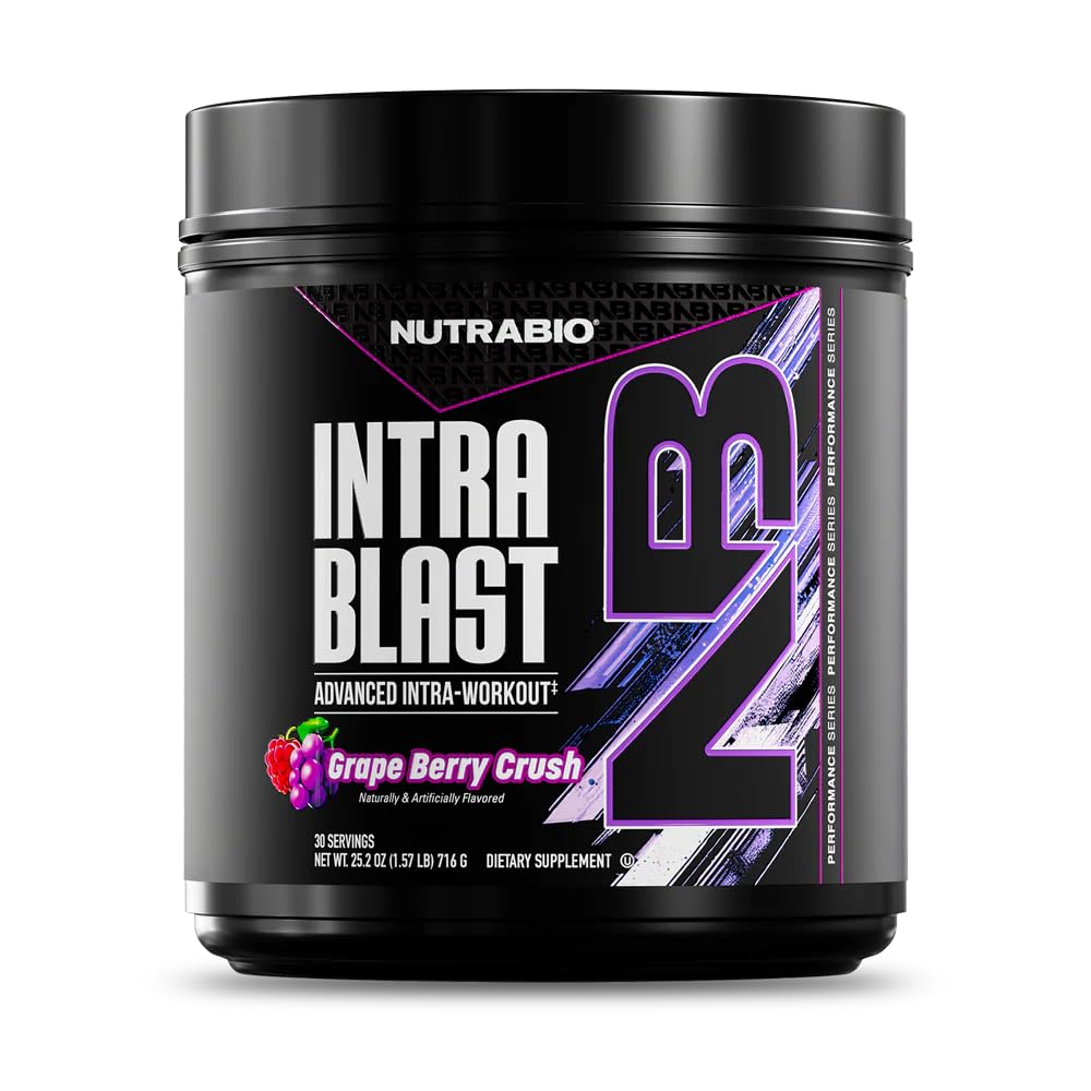 NutraBio Intra Blast Bcaa Powder Amino Acid Supliment, Electrolit & Hidration Blend, Intra, Pre Antrenament & Recuperare musculara, 20g Eaa Amino Acids Powder, 5g Glutamina-Crish de struguri, 30 Servire