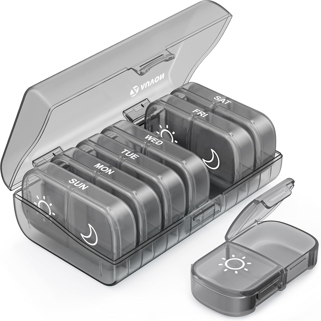 Auvon XL Weekly Pill Organizator 2 ori pe zi, Pilula Box 7 zile cu o singură sid deschideri mari pentru usor de utilizat, Gray AM PM caz Pilula pentru medicamente, vitamine, uleiuri de pește, suplimente