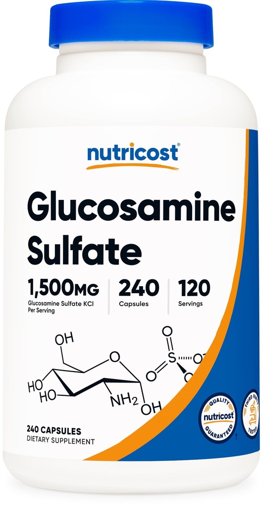Nutricost Glucosamină Sulfat 1500 mg, 240 capsule - 750 mg per capsulă, gluten fără GMO