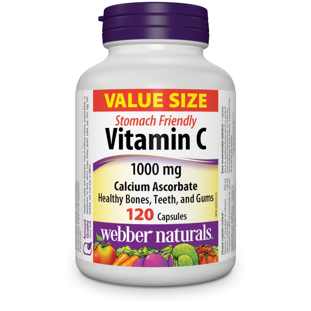 Webber Naturals Vitamina C Ascorbat de calciu 1000 mg · Stomac prietenos, 120 capsule