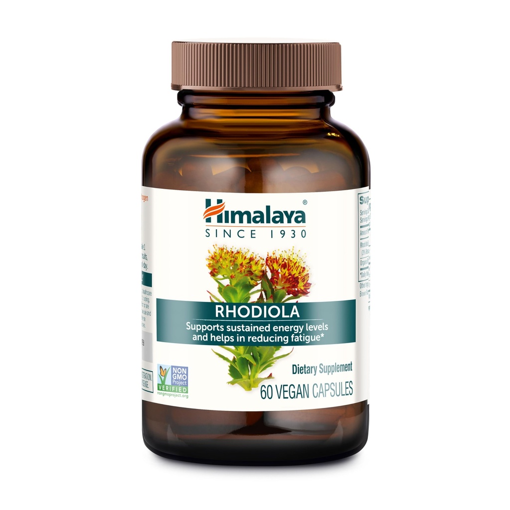 Himalaya Rhodiola Rosea - Suplimente de energie din plante pentru susţinerea stresului de relief, energie şi exerciţii de rezistenţă - Vegan, Gluten gratuit, 250 mg, 60 capsule