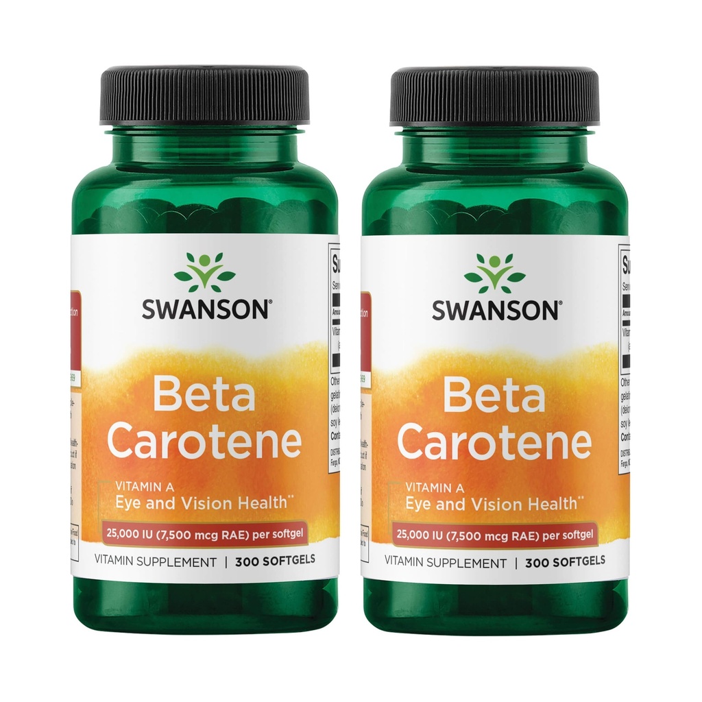Swanson Beta-Caroten Vitamina A 25000 UI Sistem imunitar Skin Eye Health Suport antioxidant 7500 mcg 300 Softgels Count (2 ambalaj)