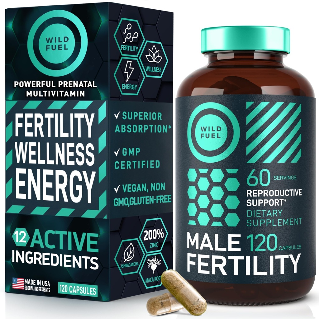 Suplimente de fertilitate pentru barbati Vitamina prenatala - Maca Root, Ashwagandha, Zinc, Plus Naturale - Conceptie pentru el Vitamine de fertilitate barbati si suplimente de suport pentru fertilitate masculina - 120 Capace pentru 2 luni