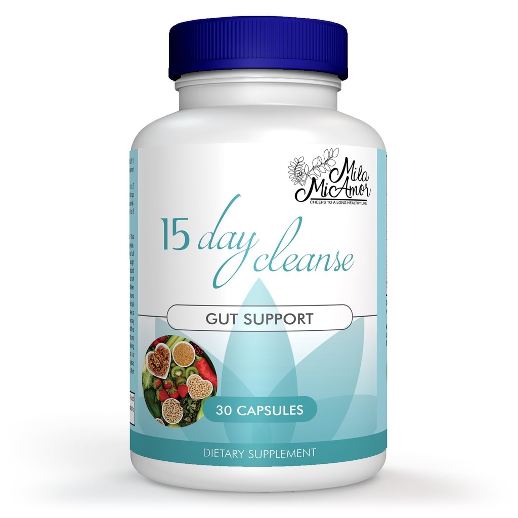 Mila Miamor 15 Day Cleanse - Suport Gut și Colon - Advanced Gut Cleanse Detox pentru femei și bărbați cu Senna, Cascara Sagrada & Psyllium Husk - Non-GMO - Made in USA - 30 Capsule