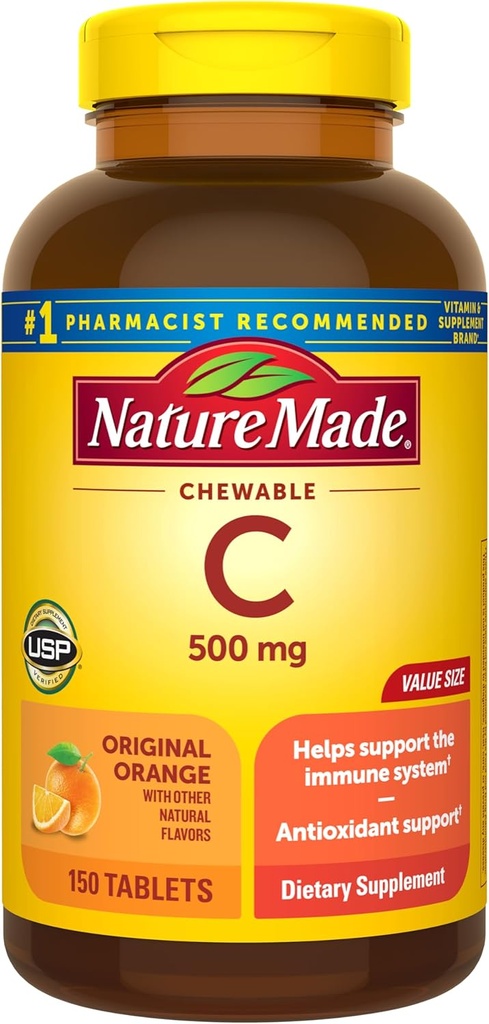 Natural Made Vitamina C 500 mg Chewables, Orange, 150 ct