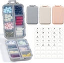 LANDNEOO 14 Grids Pill Organizator Cutie cu Labels, Travel Deţinătorul de medicamente Dispenser Case Kit, Pocket Daily Pharmacy Container pentru Peşte Oil Supliment de stocare vitamine, Khaki Pink Grey, 3 Pack