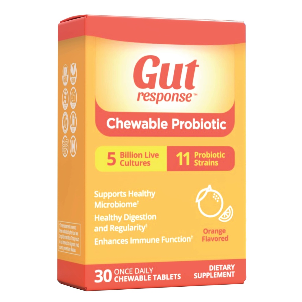 Probiotic masticabil pentru bărbaţi şi femei, încetineşte îmbătrânirea digestivă, stimulează sistemul imunitar, non-GMO, gluten gratuit & soia, 5 miliarde CFU, 30 comprimate masticabile, aroma portocalie